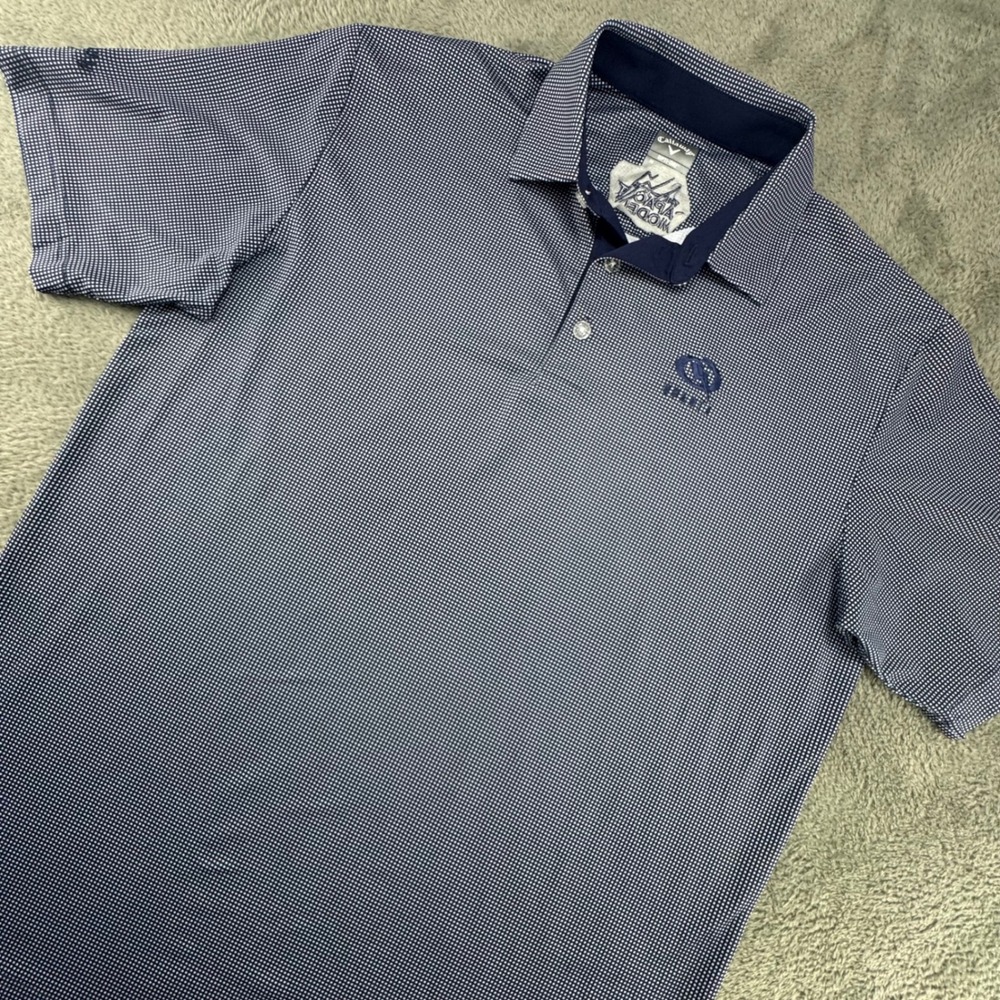Callaway Polo Shirt Mens Medium Blue White Micro Check Opti-Dri Golf Excellent